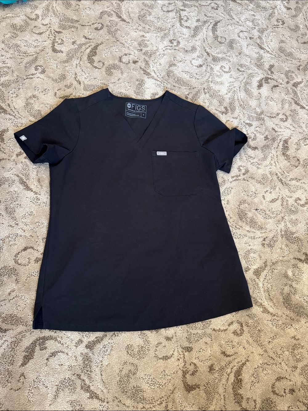 Figs Black V-Neck Short Sleeve Scrub Top